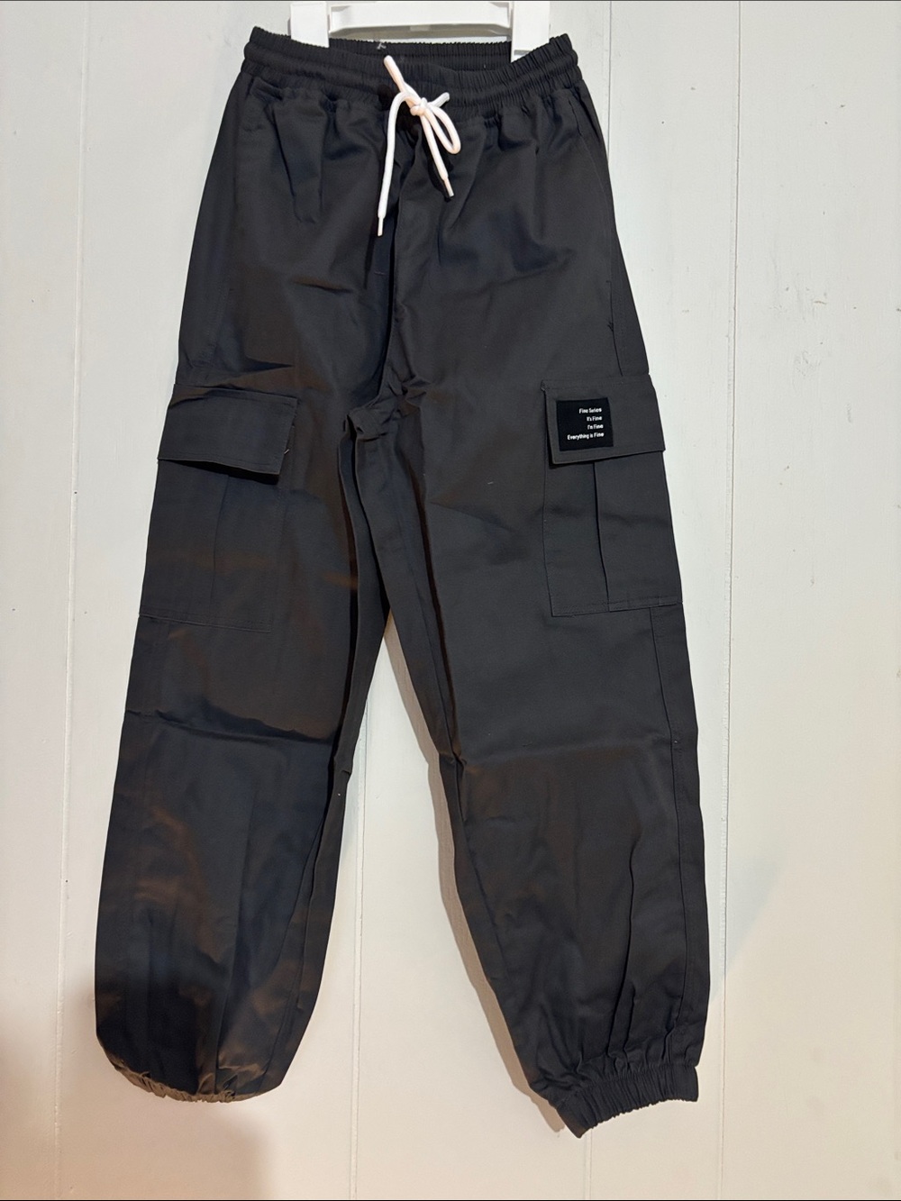 Kids Gray Cargo Joggers with Utility Patch and Drawstring Waist